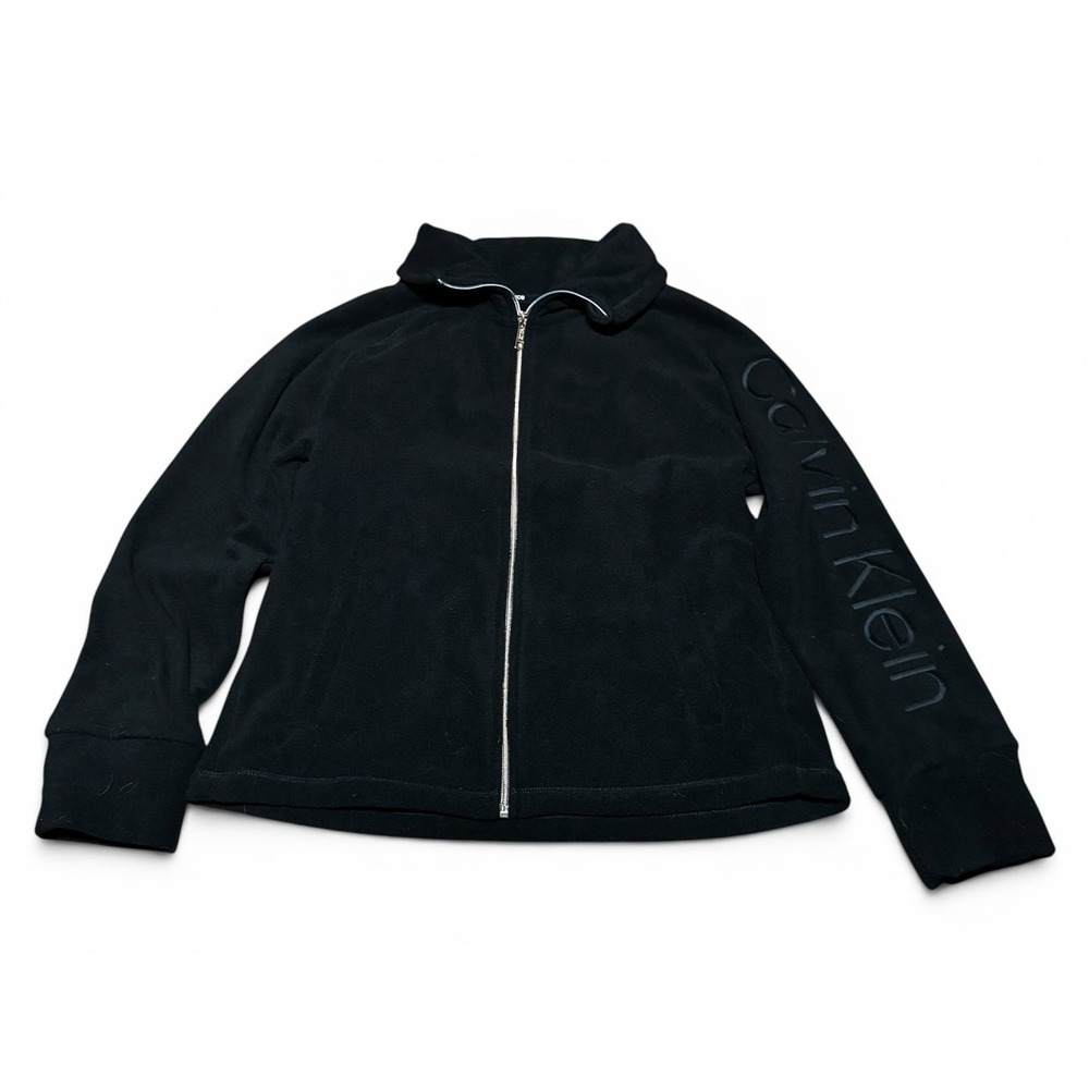 Calvin Klein Performance Black Full Zip Fleece Jacket Womens PXL Logo - Picture 1 of 4